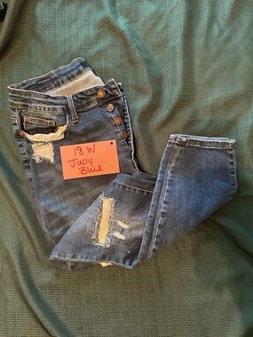 Judy Blue Women's Dark Blue Distressed High-Rise Button Fly Skinny Jeans